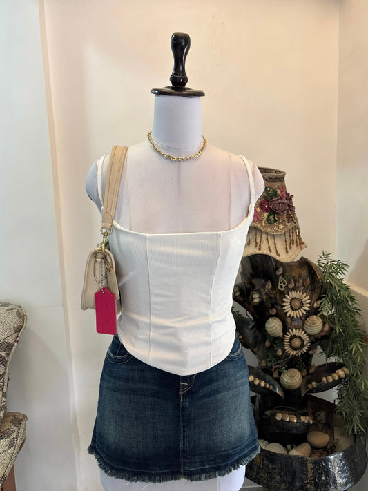 White Square Neck Asymmetrical Hem Top