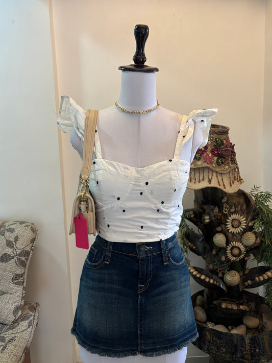 Polka Dots Ruffle Sleeves Tie Back Top