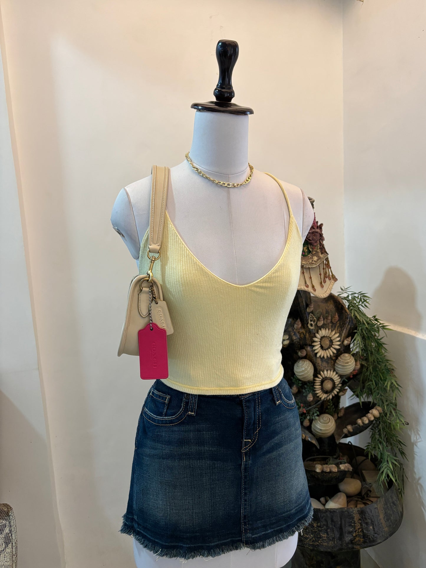 Yellow V Neck Criss Cross Back Top