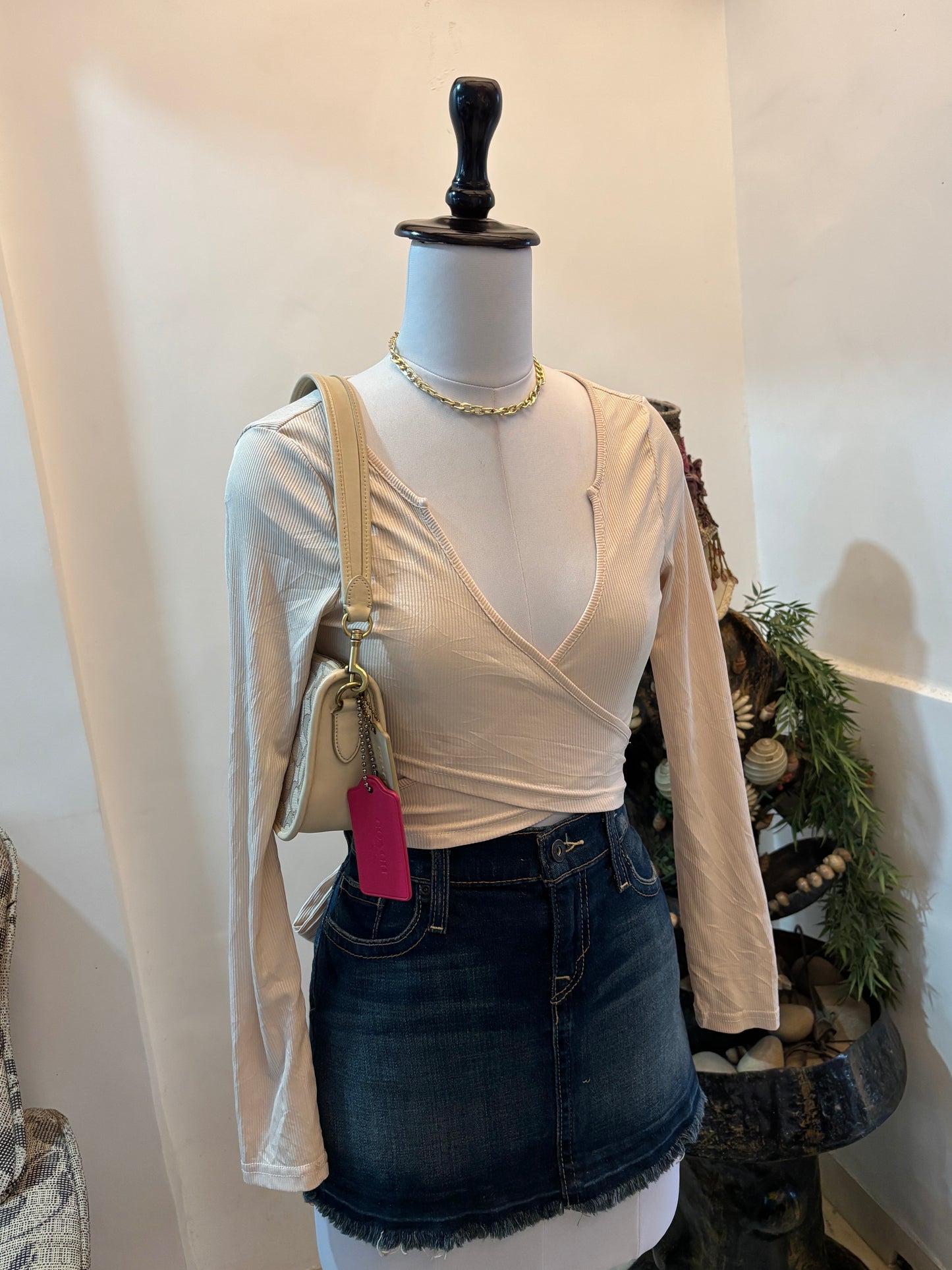 Nude Wrap Style Tie Back Top