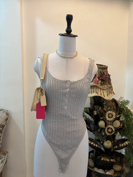 Grey Rib Knit Bodysuit