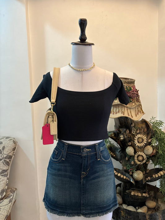 Black Boat Neck Crop Top