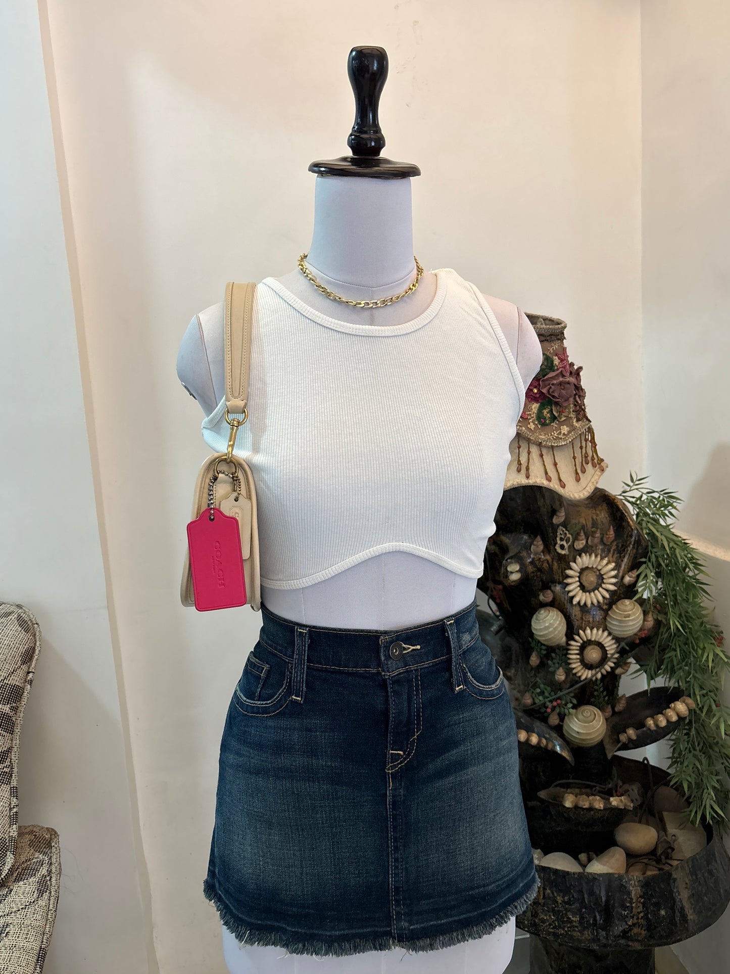 White Bustier Style Ribbed Top