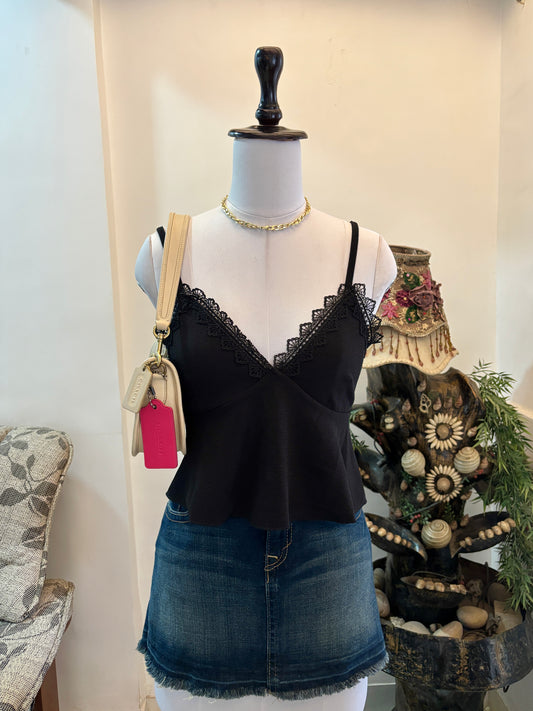 Black Lacy Neckline Peplum Top