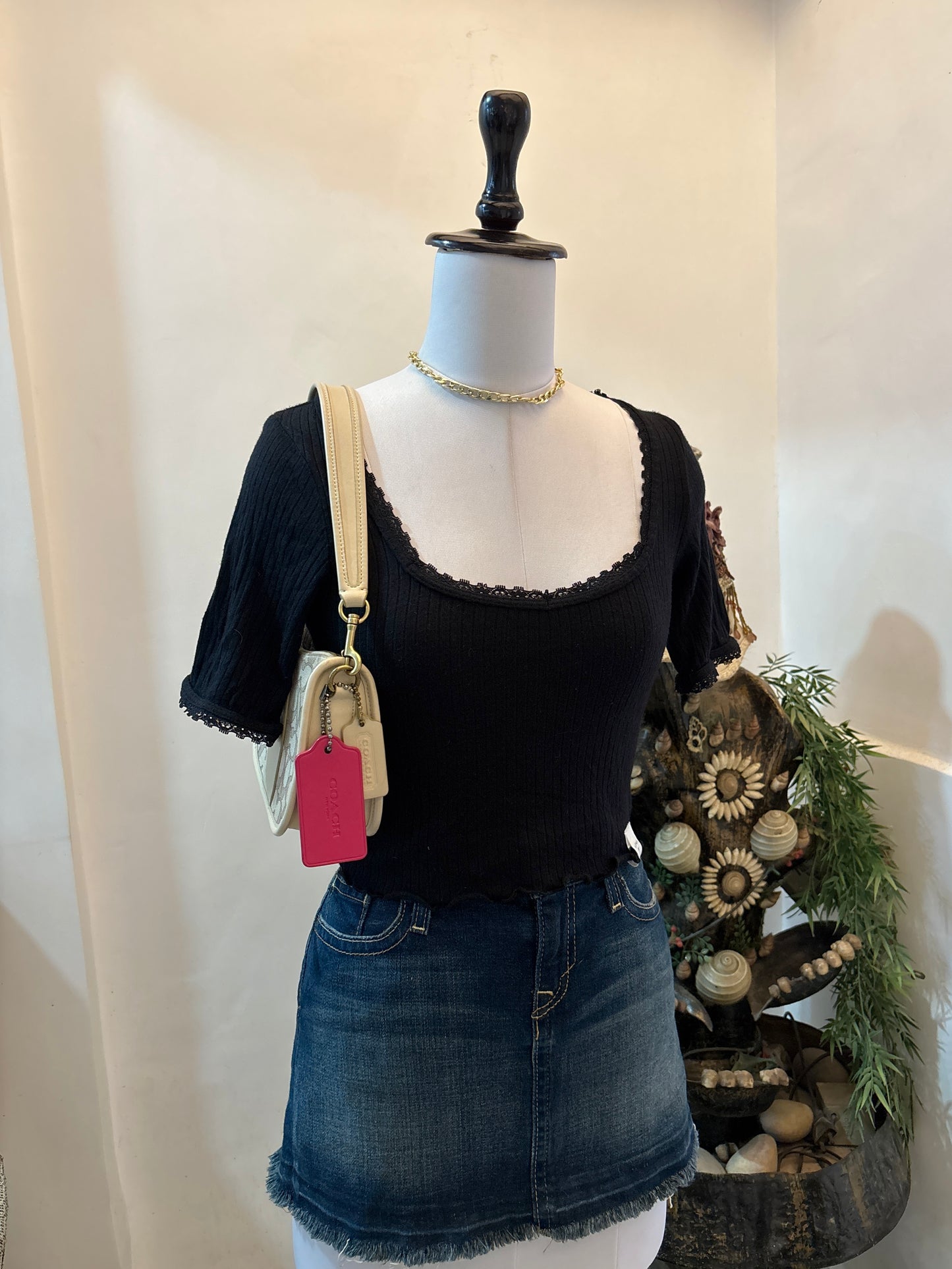 Black Top with Lacy Neckline