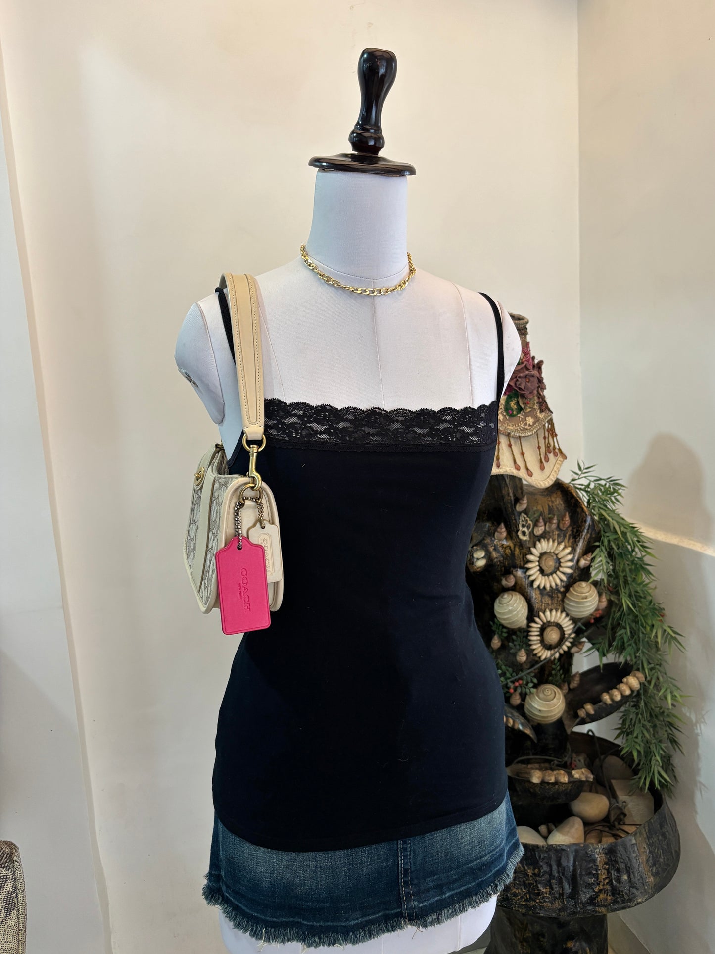 Black Tank Top with Lacy Neckline