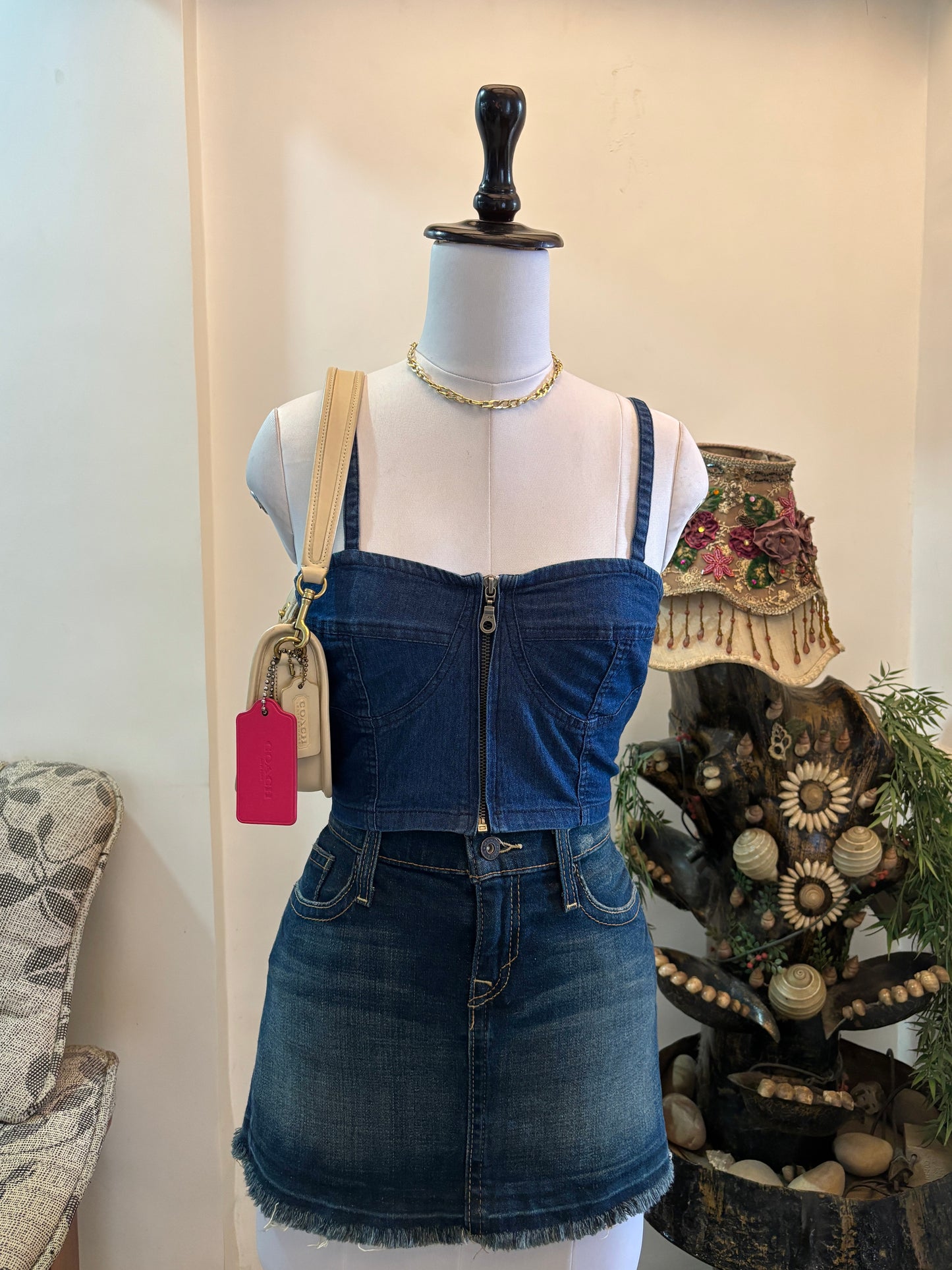 Cropped Denim Bustier Style Top