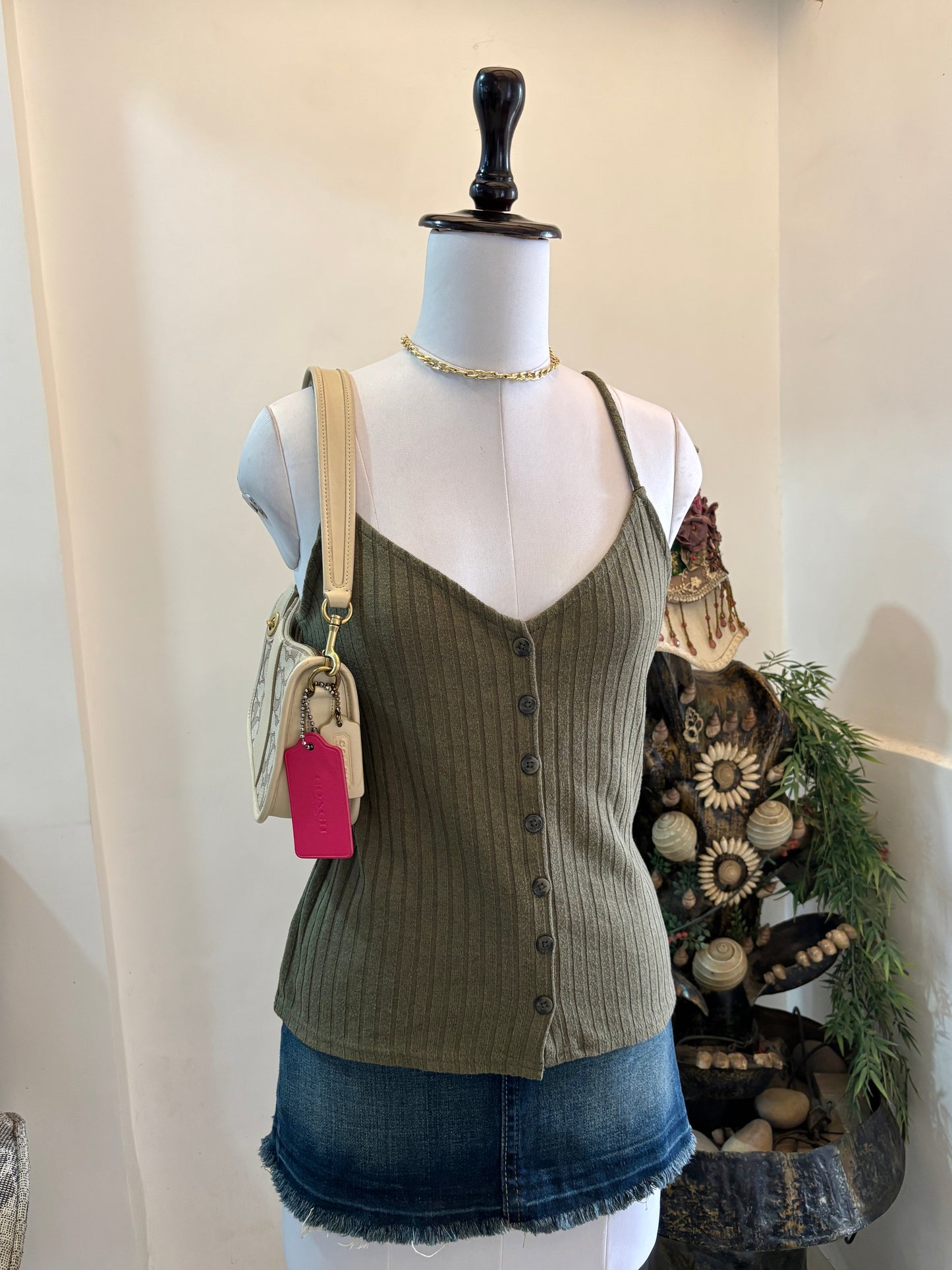 Olive Green Buttons Top