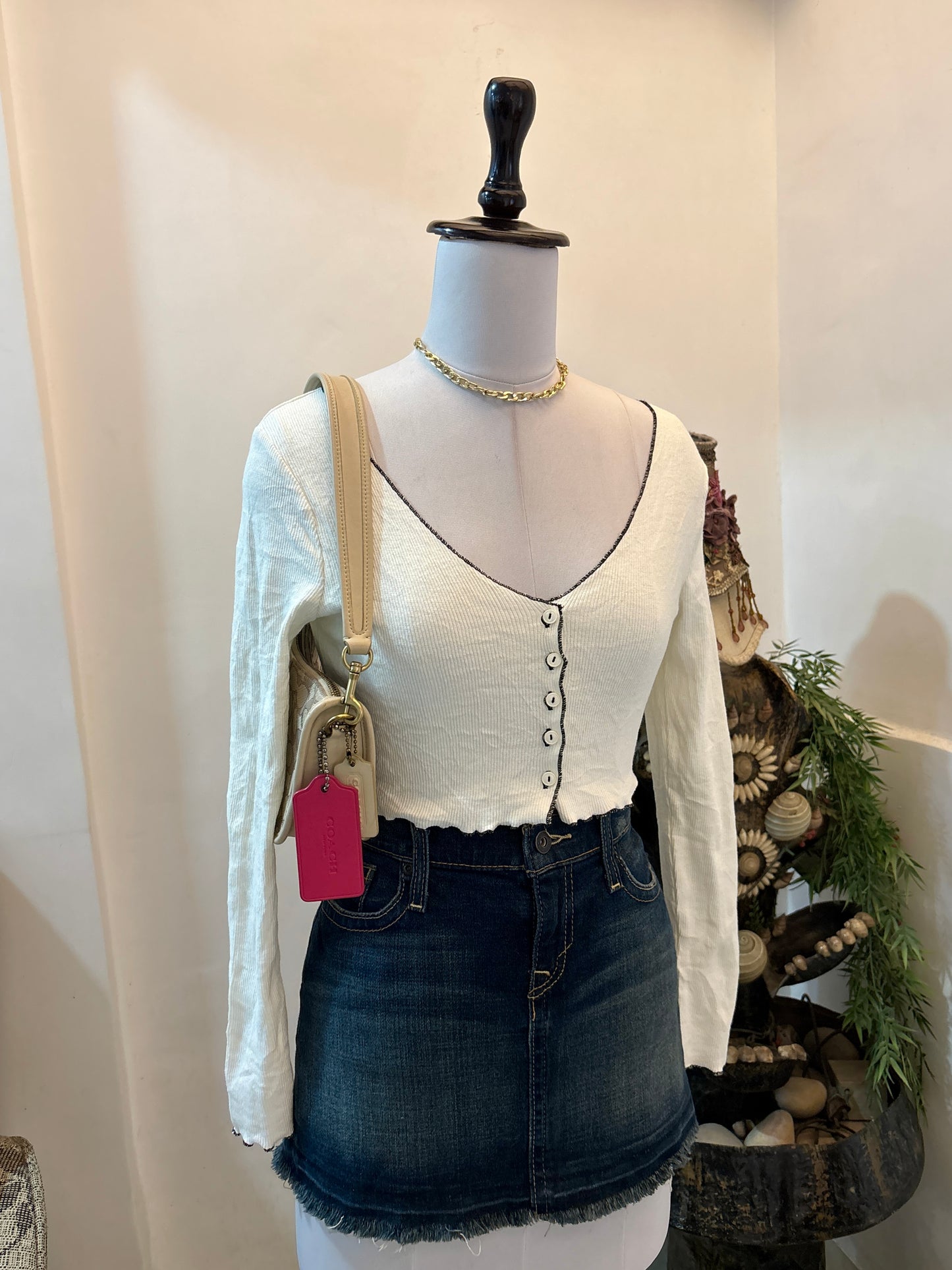 Cream Buttons Top (Fits a little below bust)