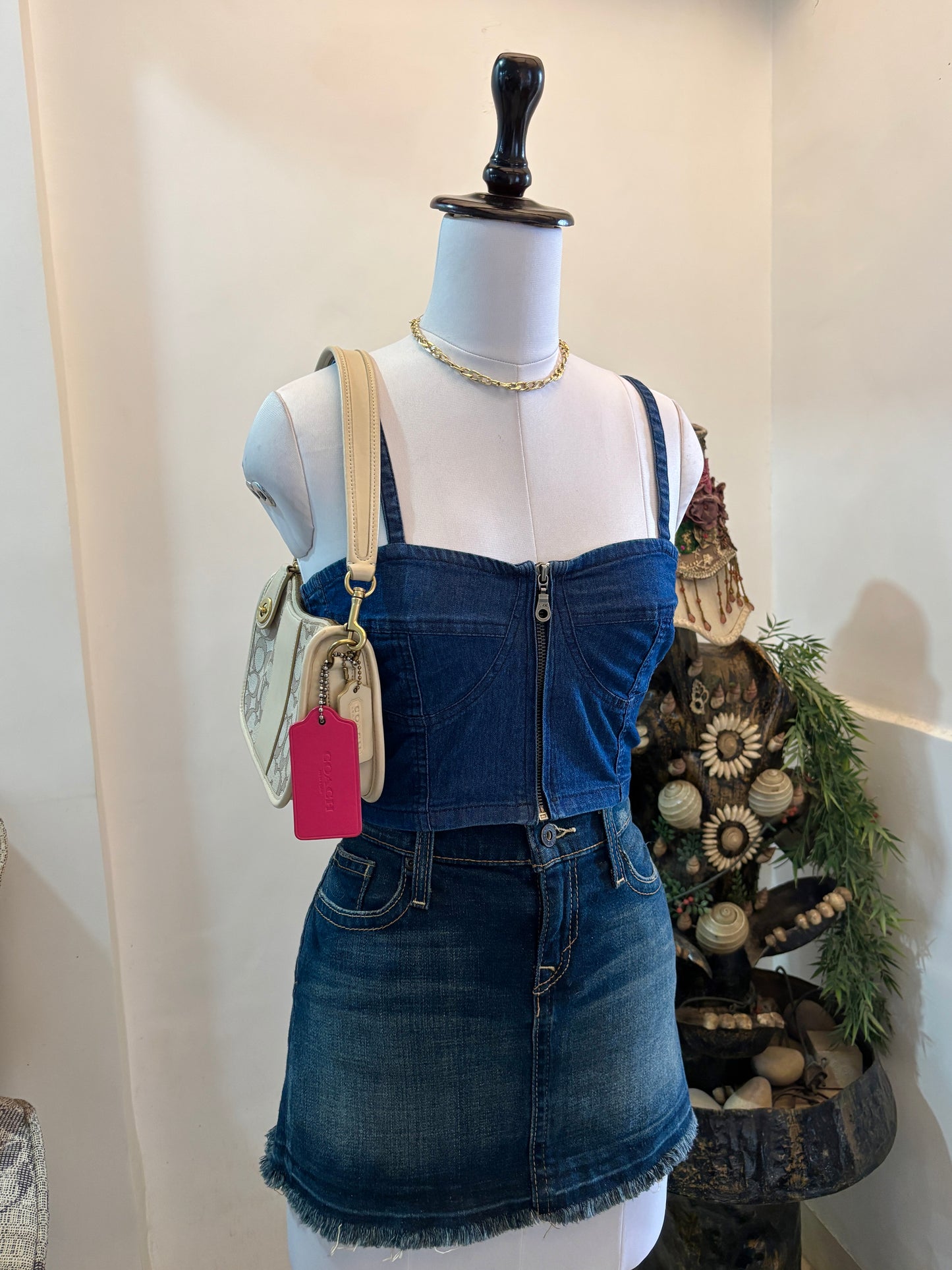 Cropped Denim Bustier Style Top