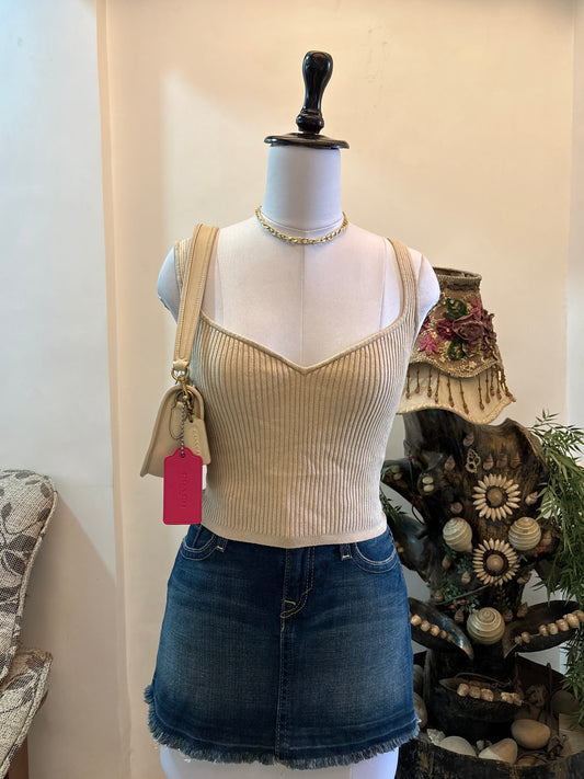 Nude Sweetheart Neck Rib Knit Top