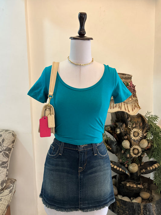 Solid Teal Scoop Neck Crop Top