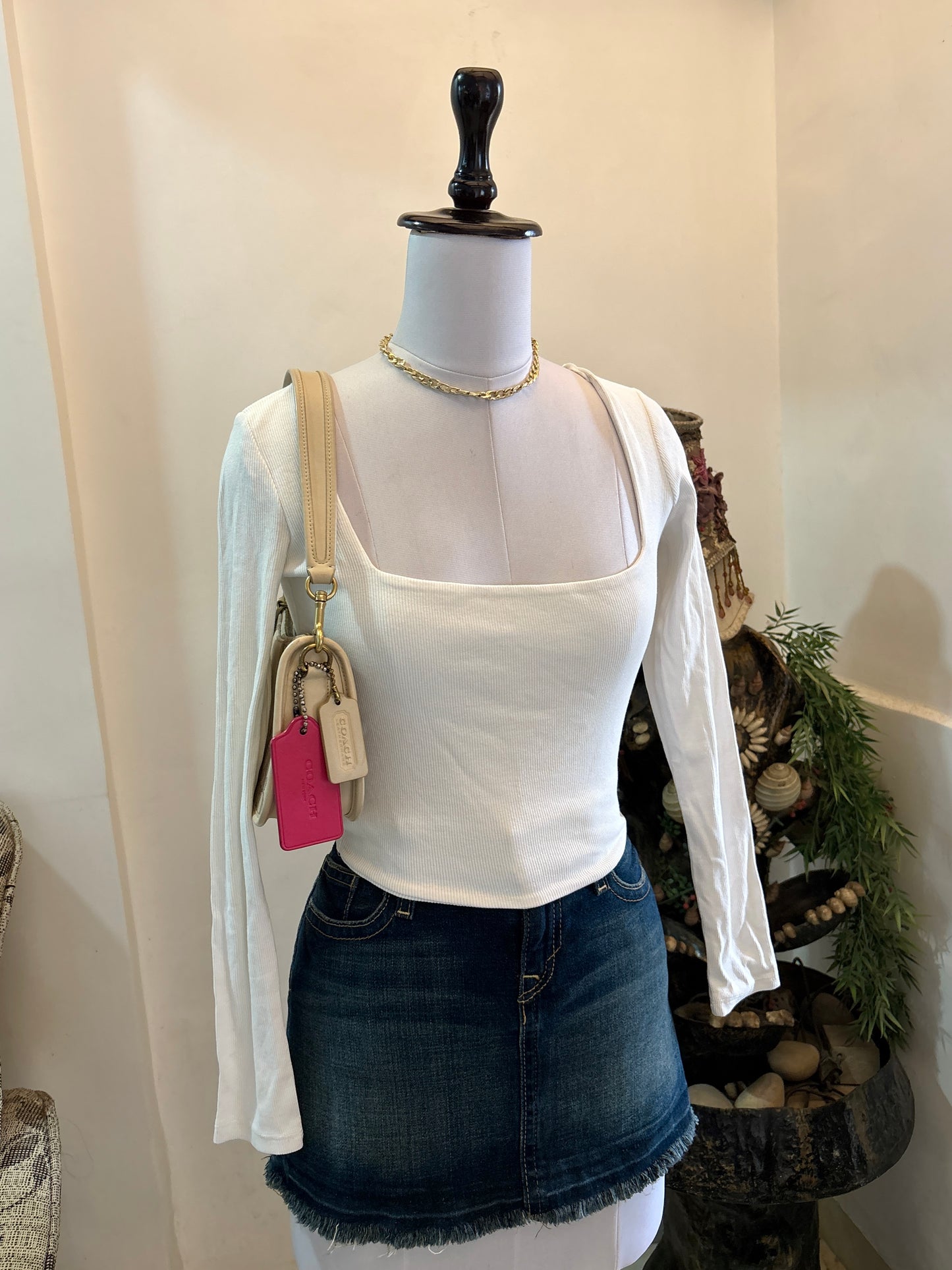 White Square Neck Top