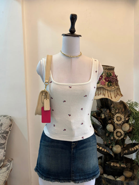 White Floral Square Neck Top
