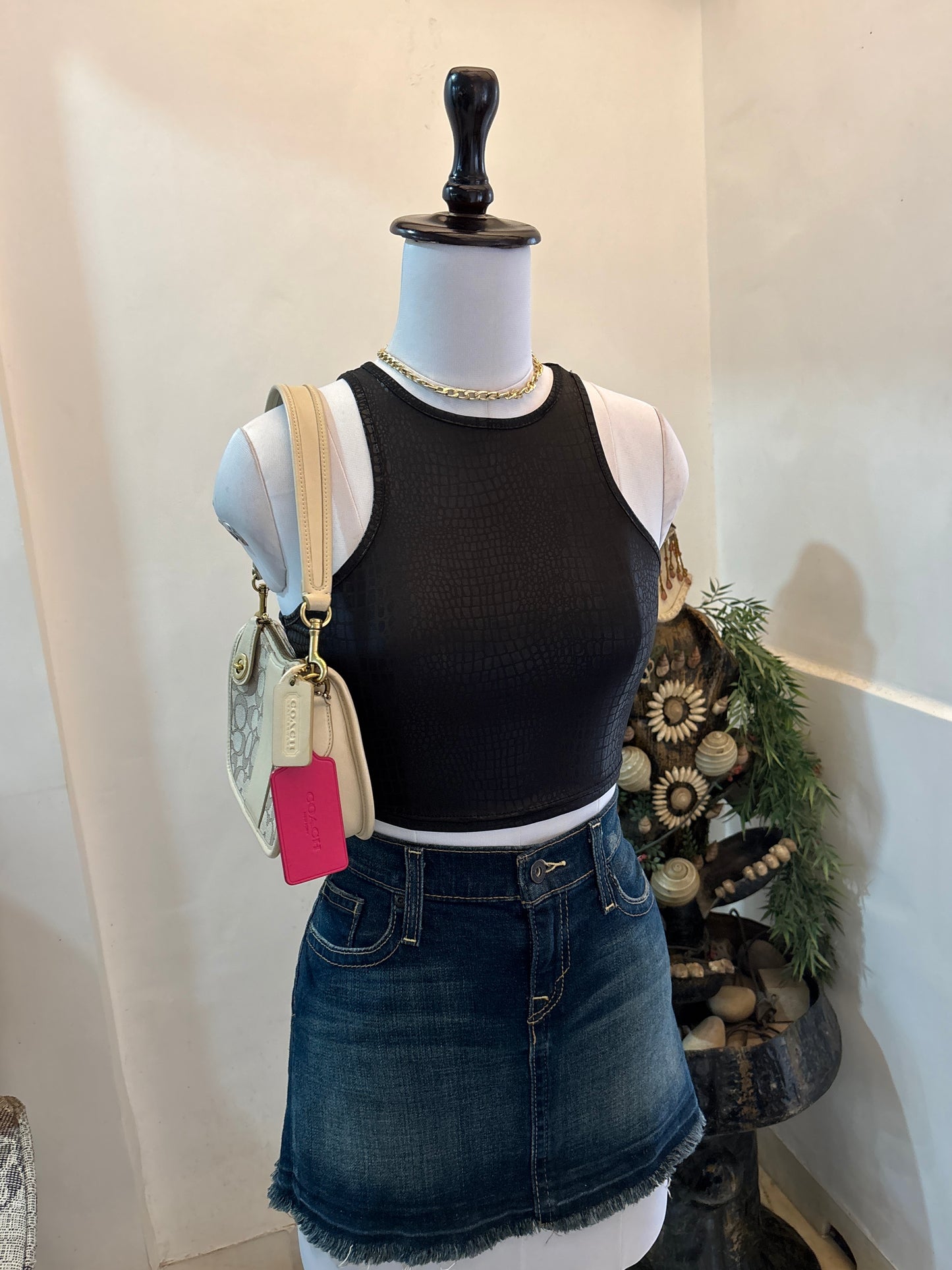 Black Croc Print Top