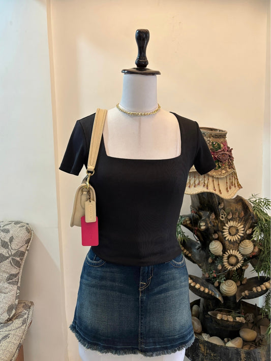 Black Square Neck Top