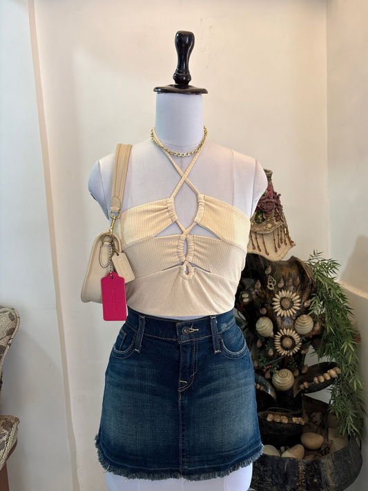 Beige Nude Cutout Detail Top