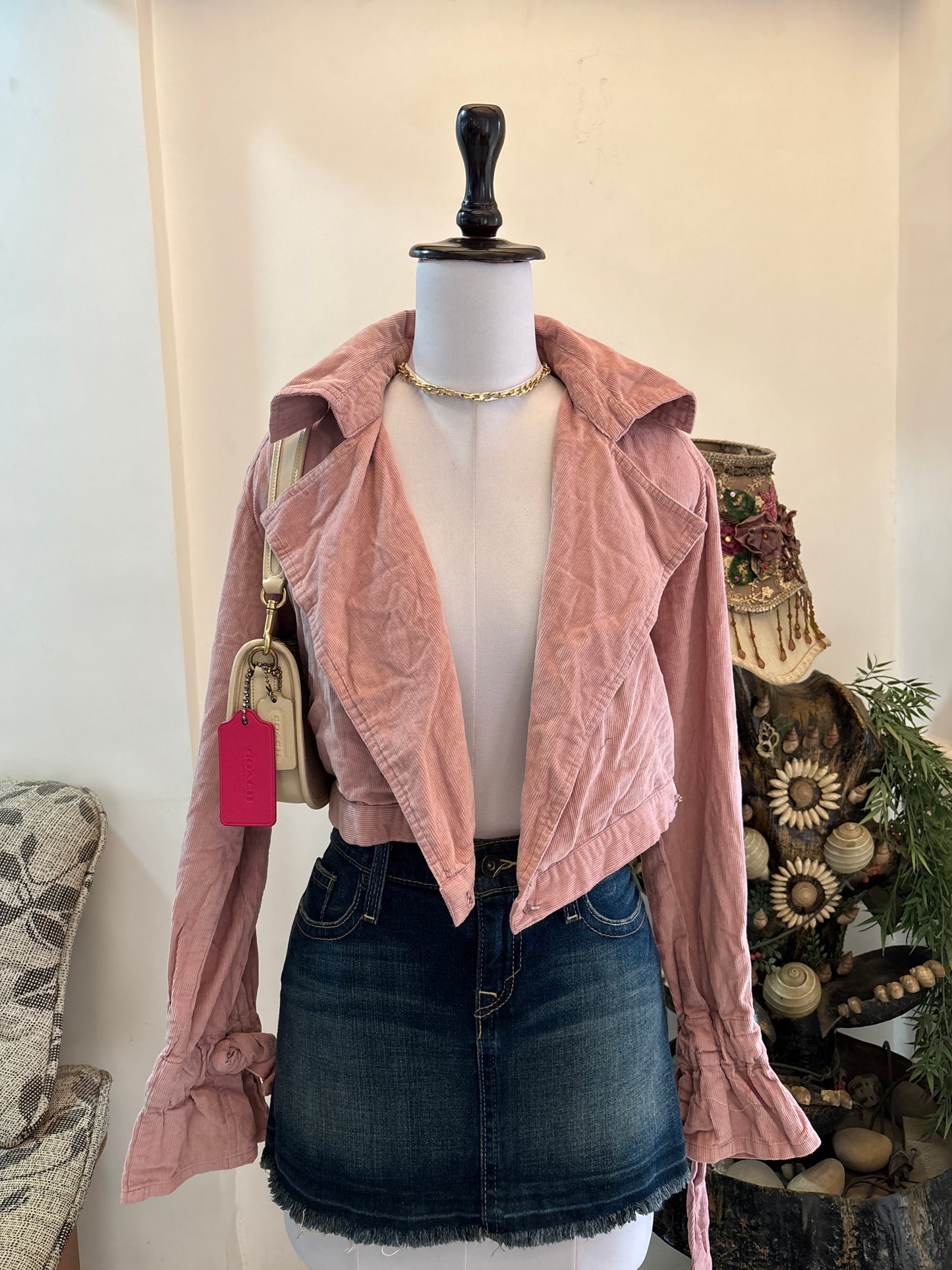 Pink Cropped Corduroy Jacket