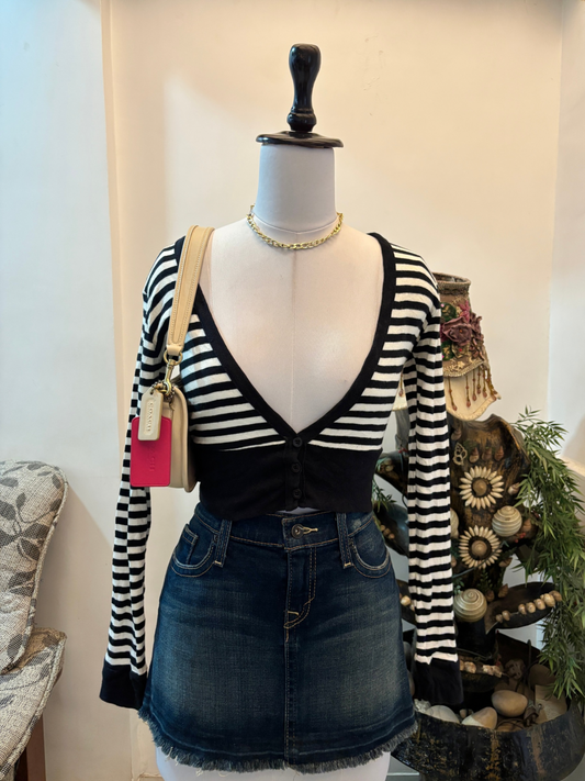 Striped V Neck Cardigan Style Top