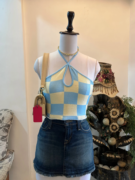 Checked Halter/ Tie Neck Top
