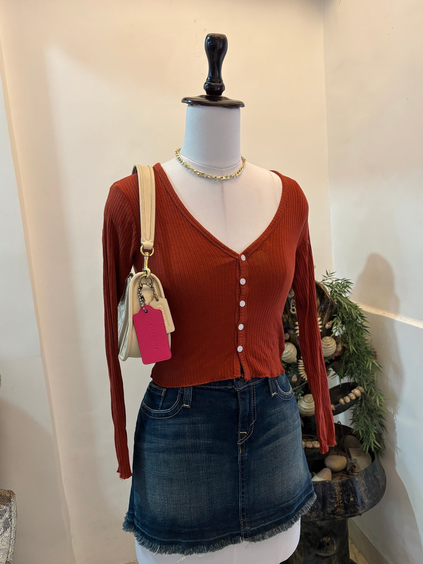 V Neck Buttons Fitted Top