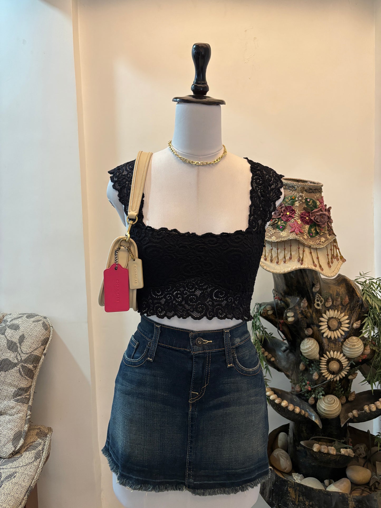 Black Lacy Sheer Waist and Back Top