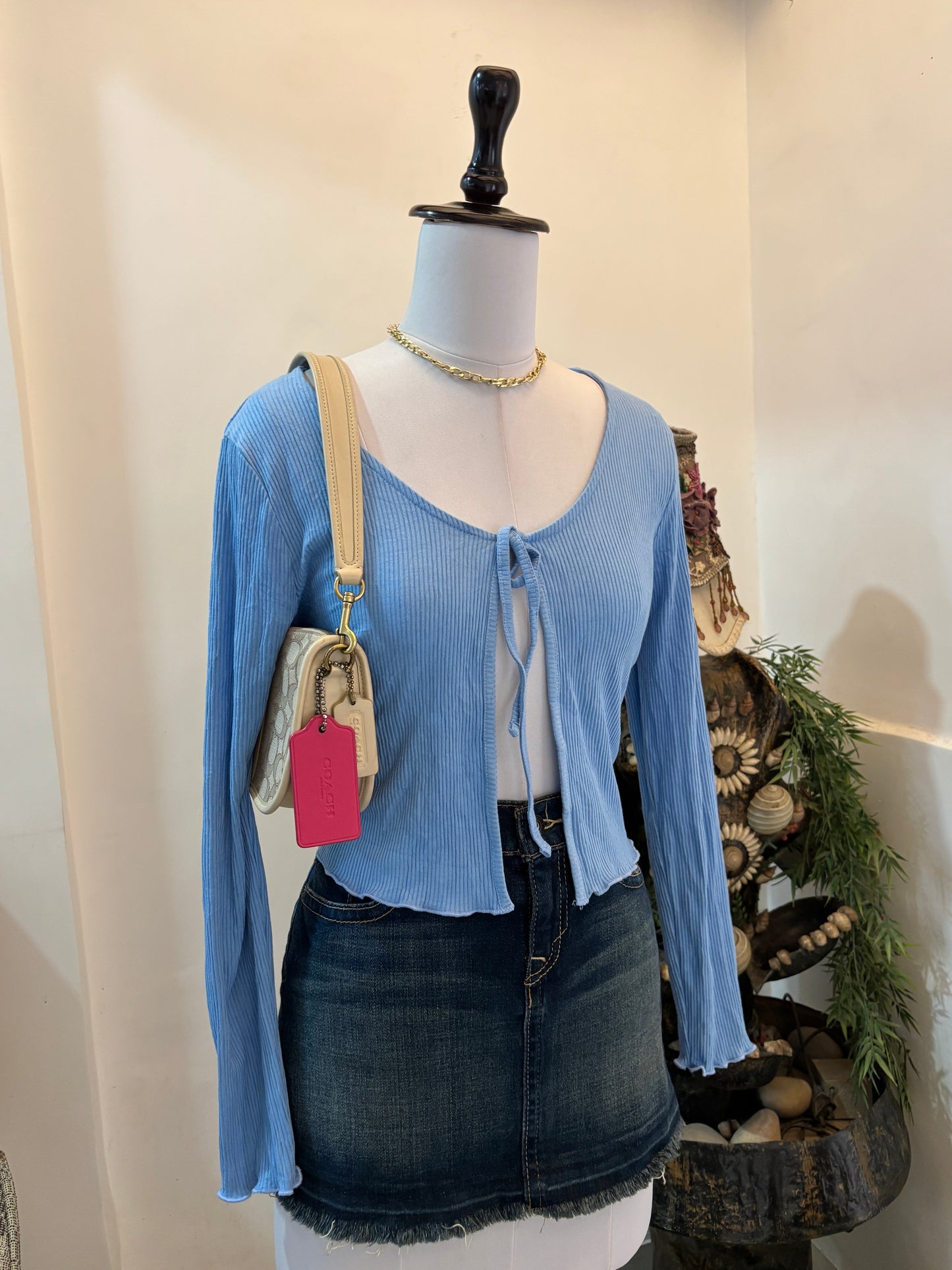 Blue Open Waist Tie Top