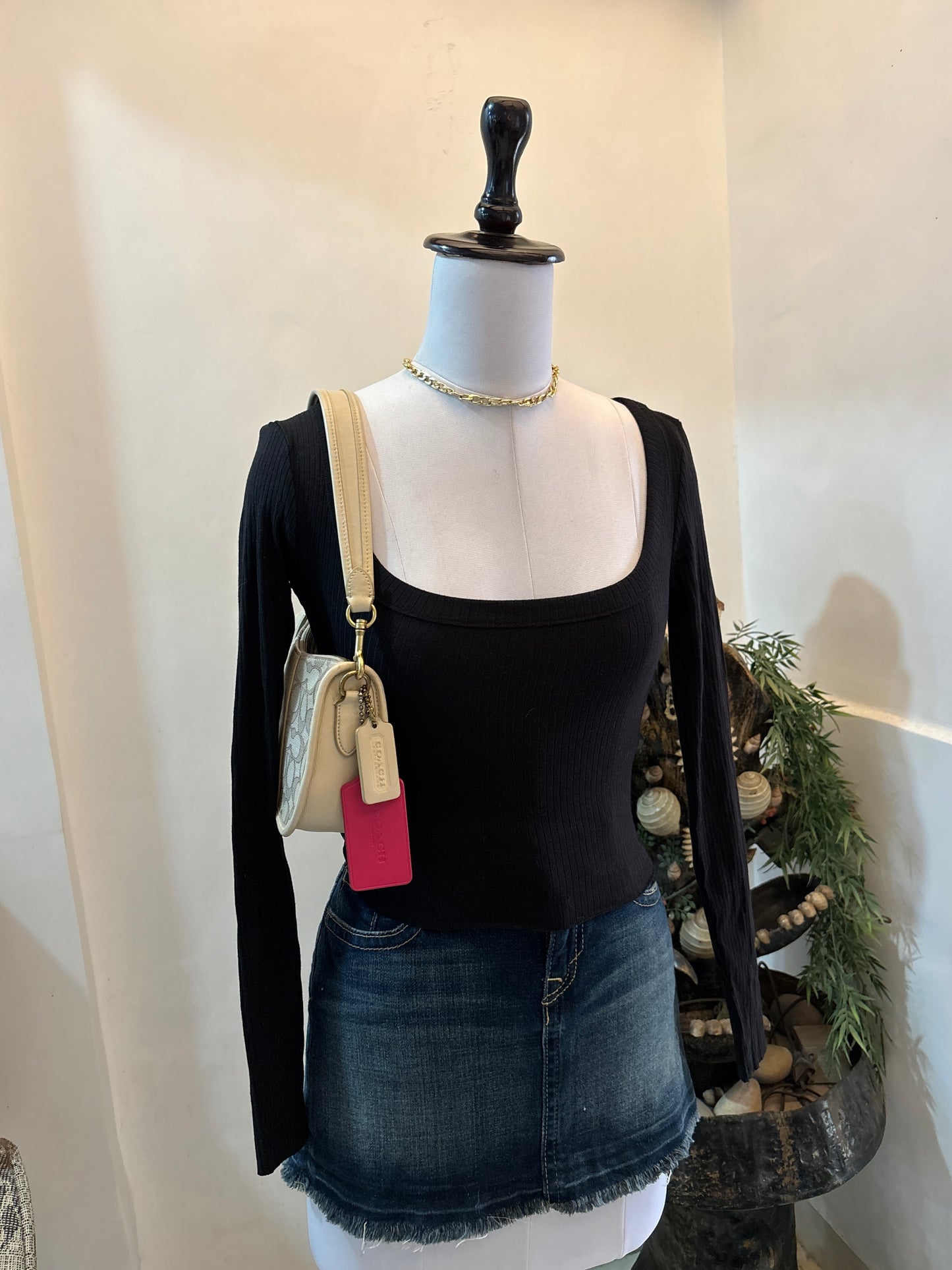Black Fitted Square Neck Top
