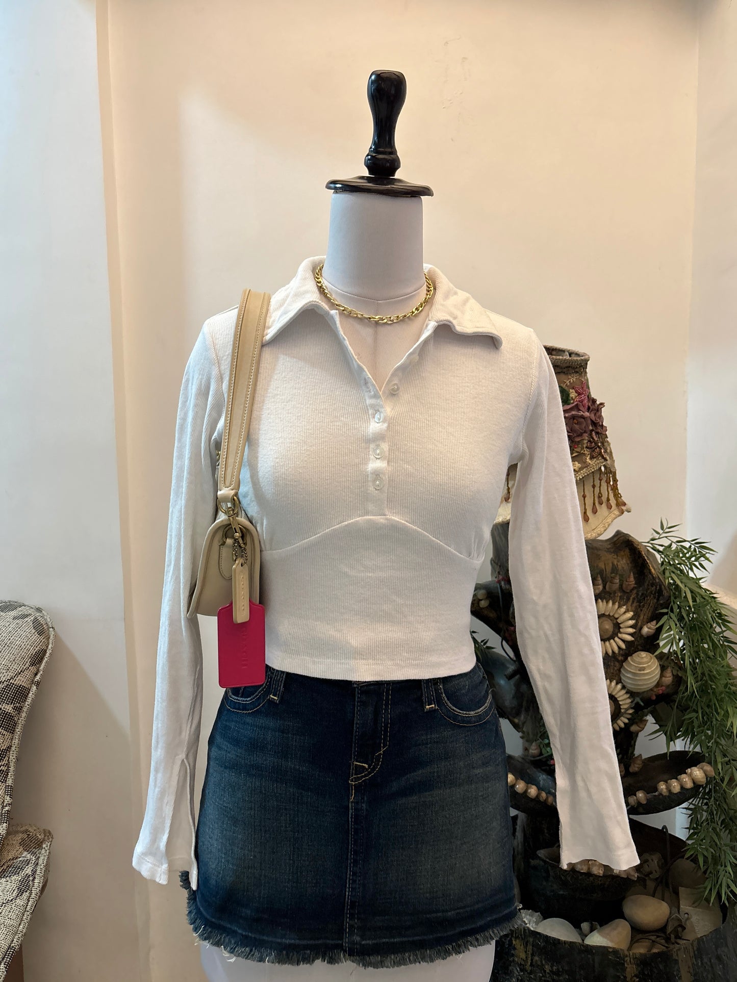 White Bustier Style Top with Slits in Hands