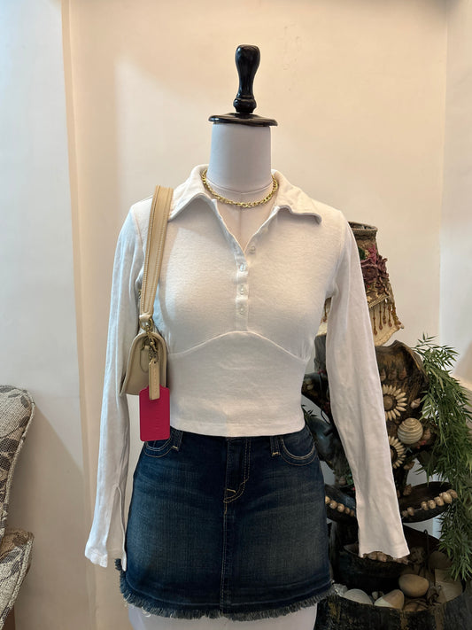 White Bustier Style Top with Slits in Hands