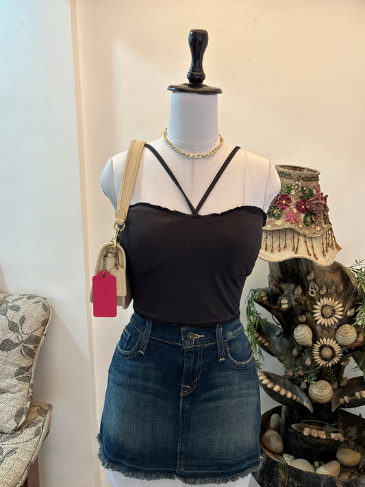 Black Padded Criss Cross Neck Top