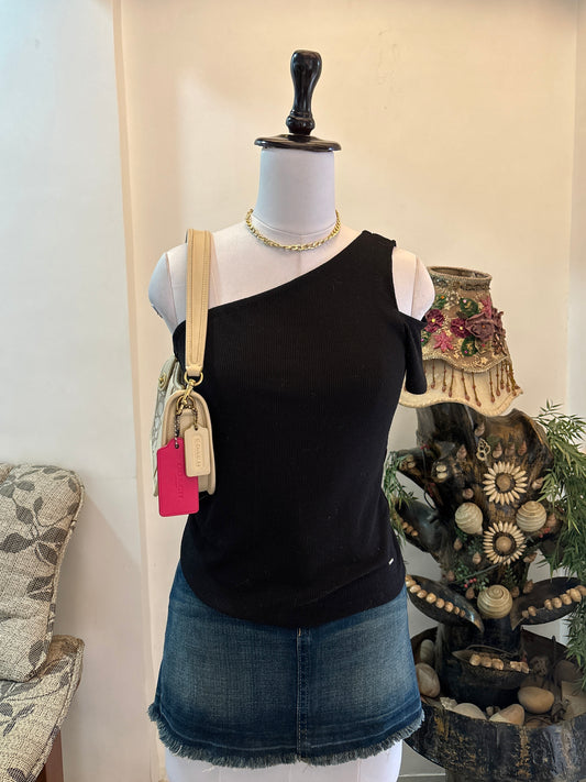 Black Asymmetrical Shoulder Top