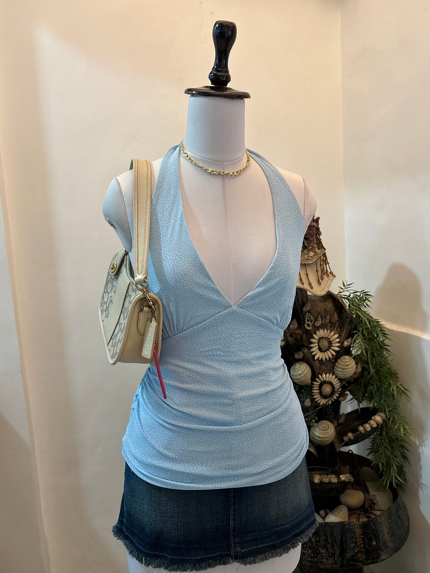 Blue Polka Dots Halterneck Top