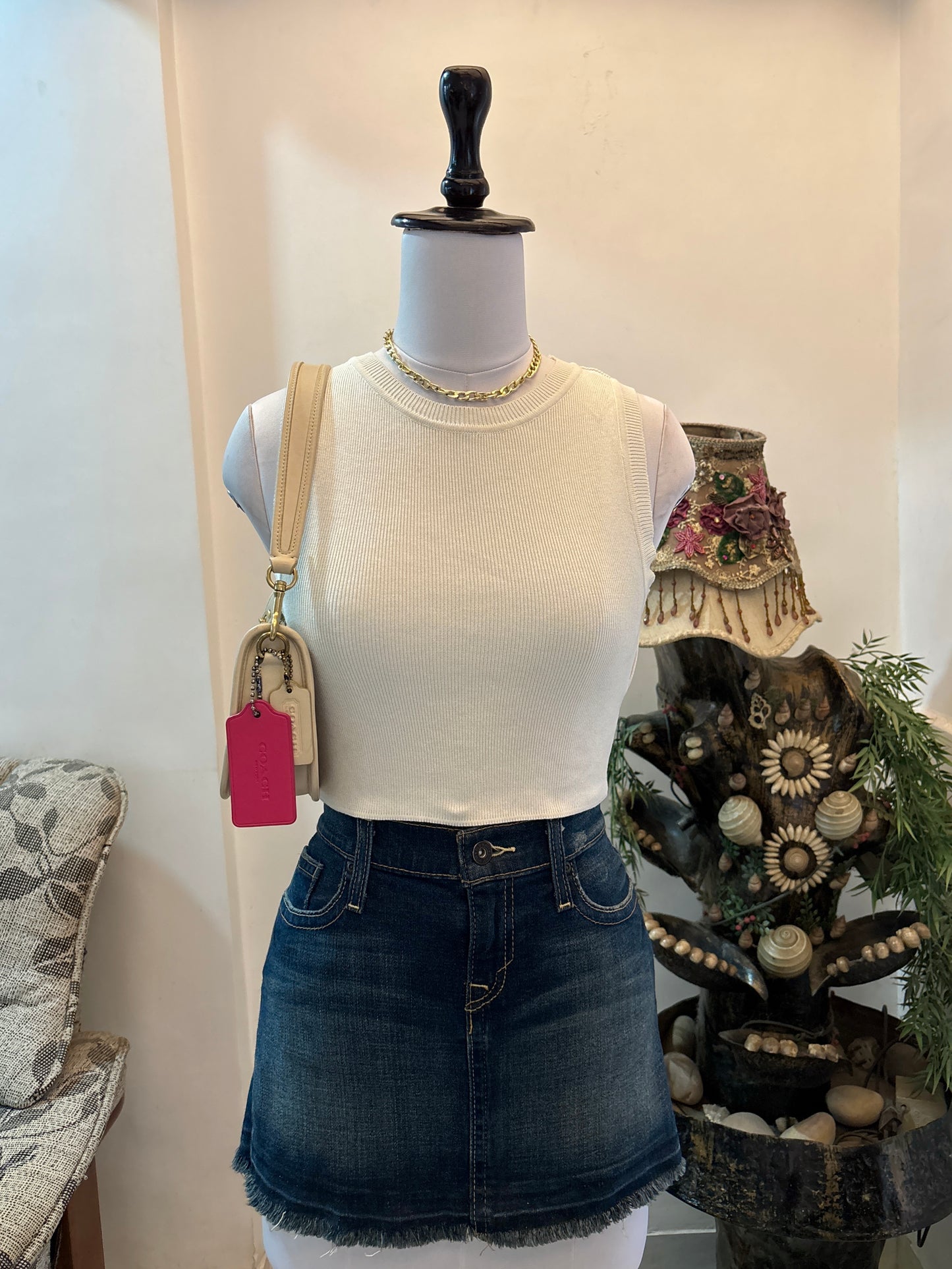 Off White Vest Top