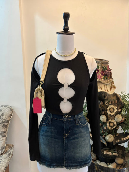 Black Cutout Detail Open Shoulder Top
