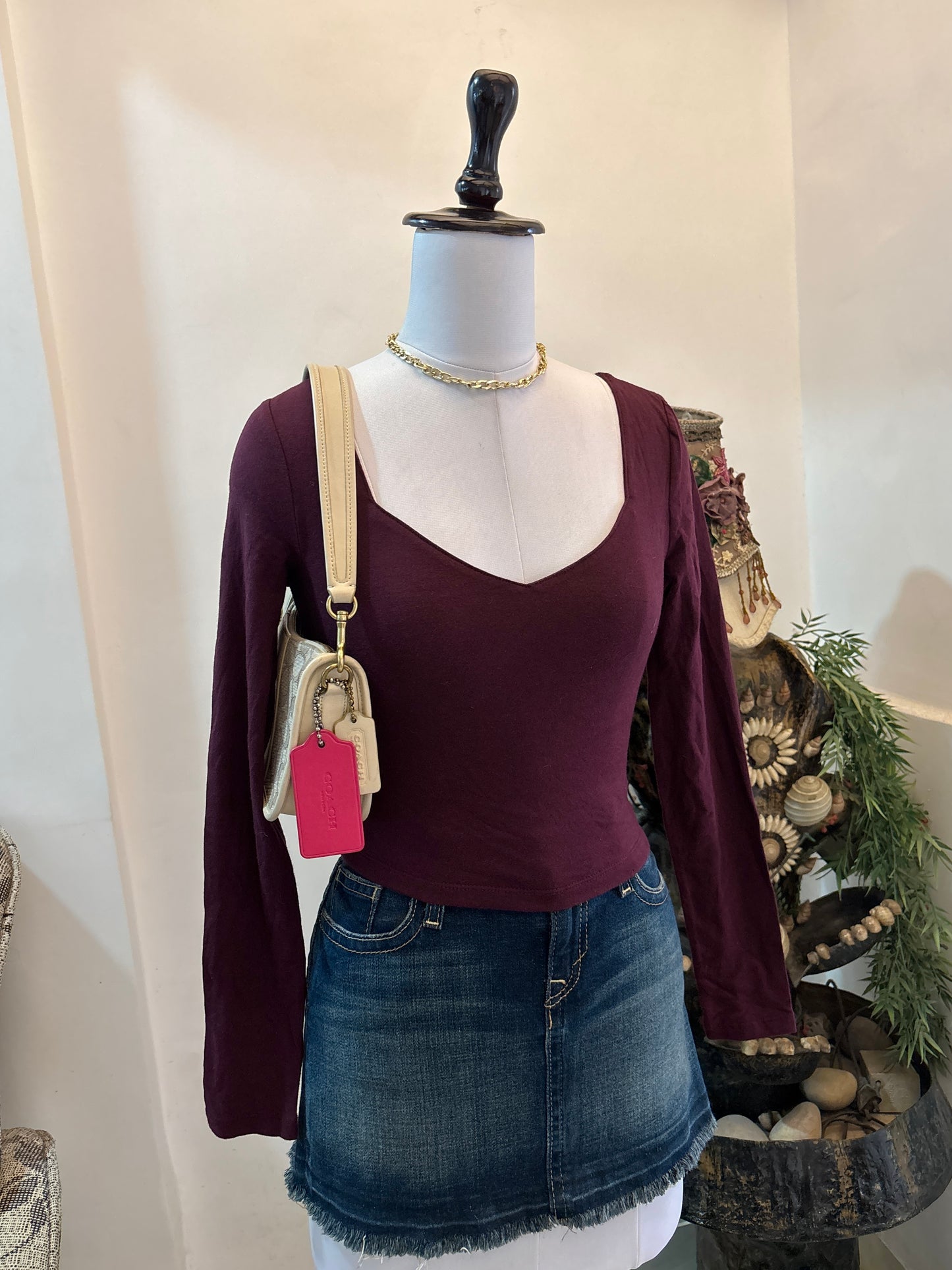 Fitted Burgundy Sweetheart Neckline Top