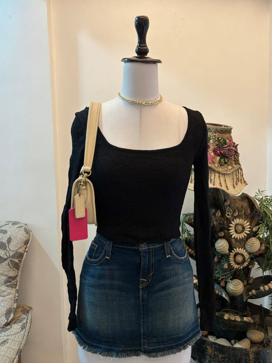 Black Rib Knit Square Neck Top