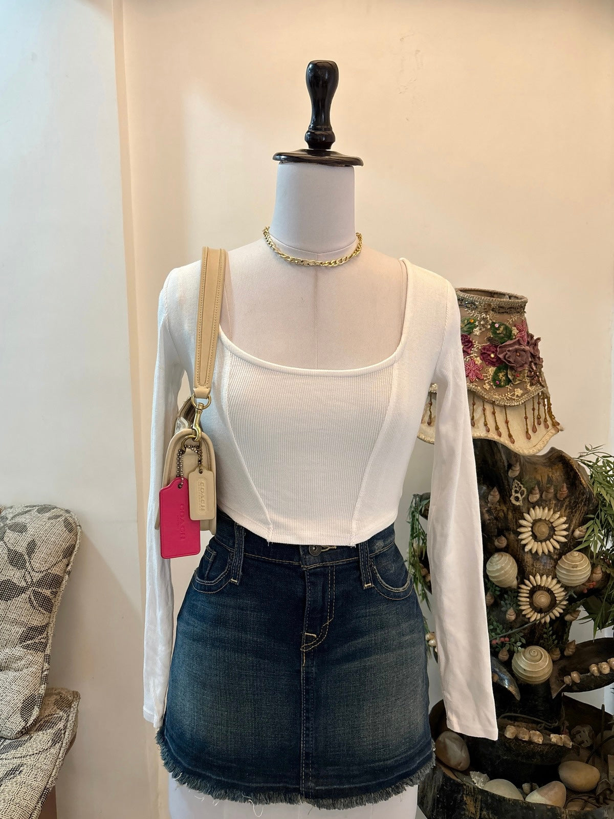 White Asymmetrical Hem Fitted Top