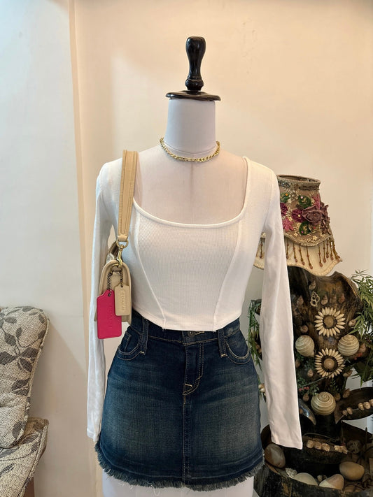 White Asymmetrical Hem Fitted Top