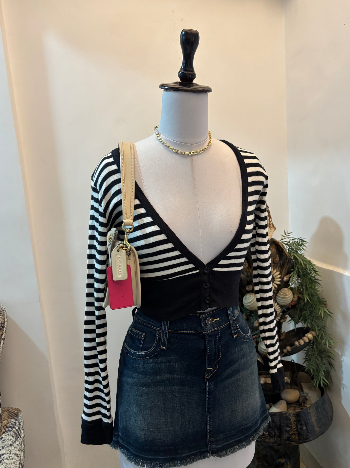 Striped V Neck Cardigan Style Top