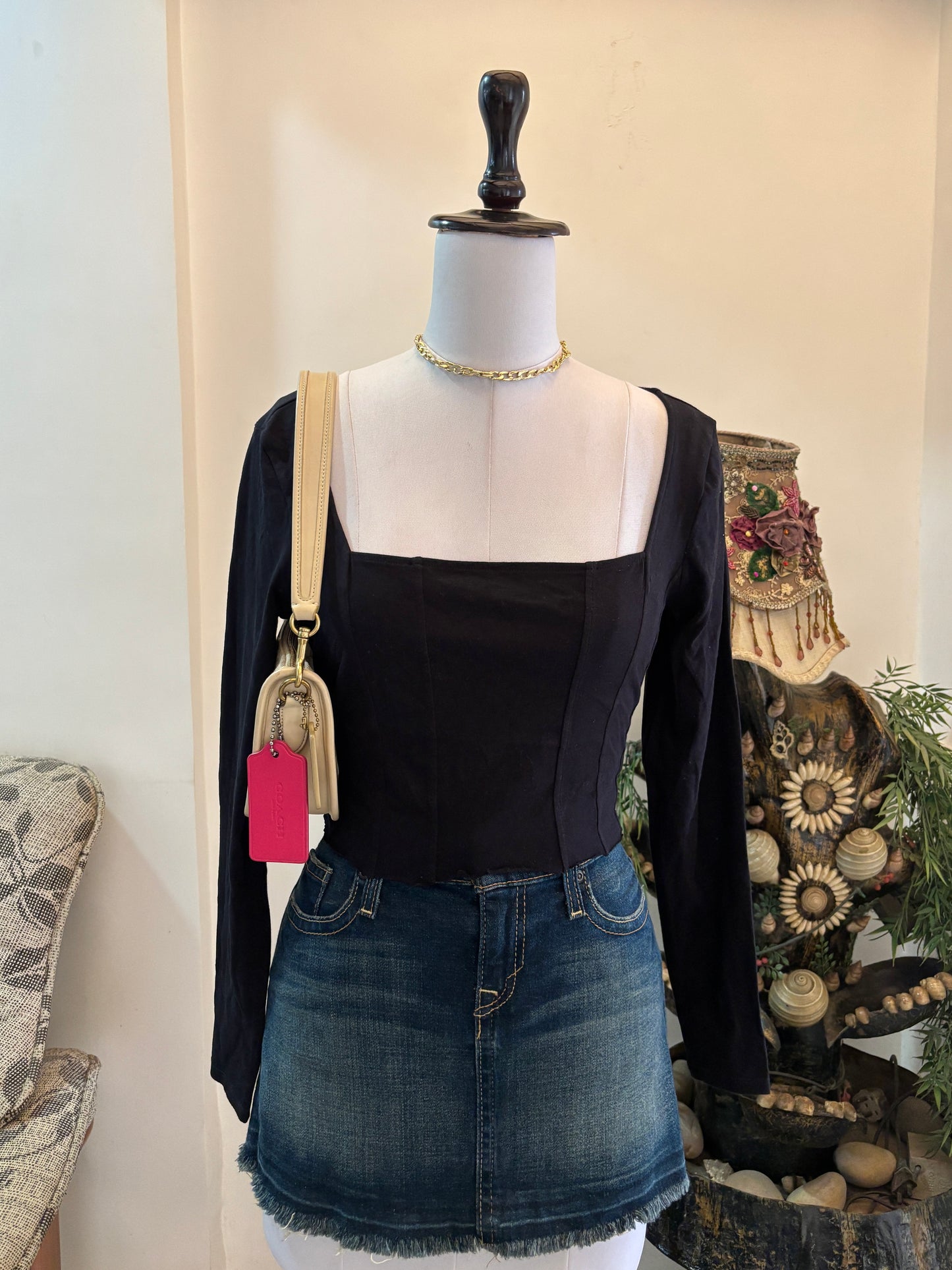 Black Square Neck Top