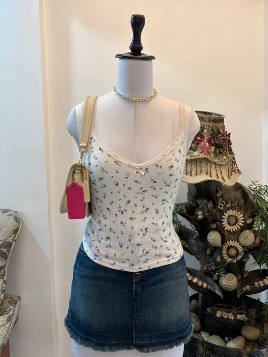 Floral Top with Lacy Neckline