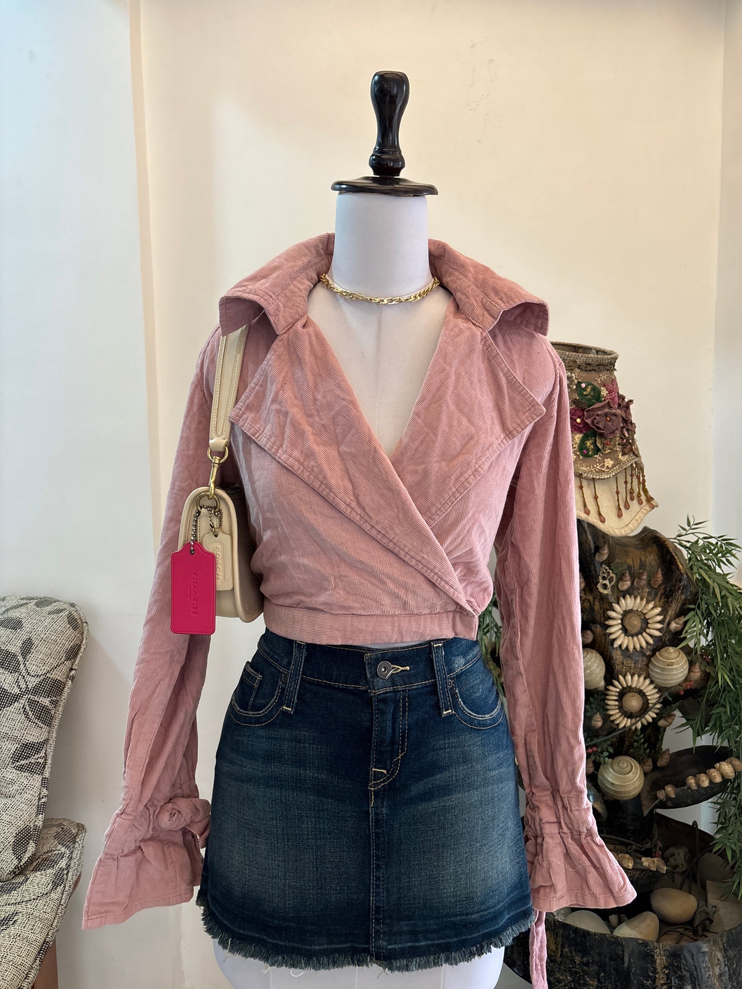 Pink Cropped Corduroy Jacket