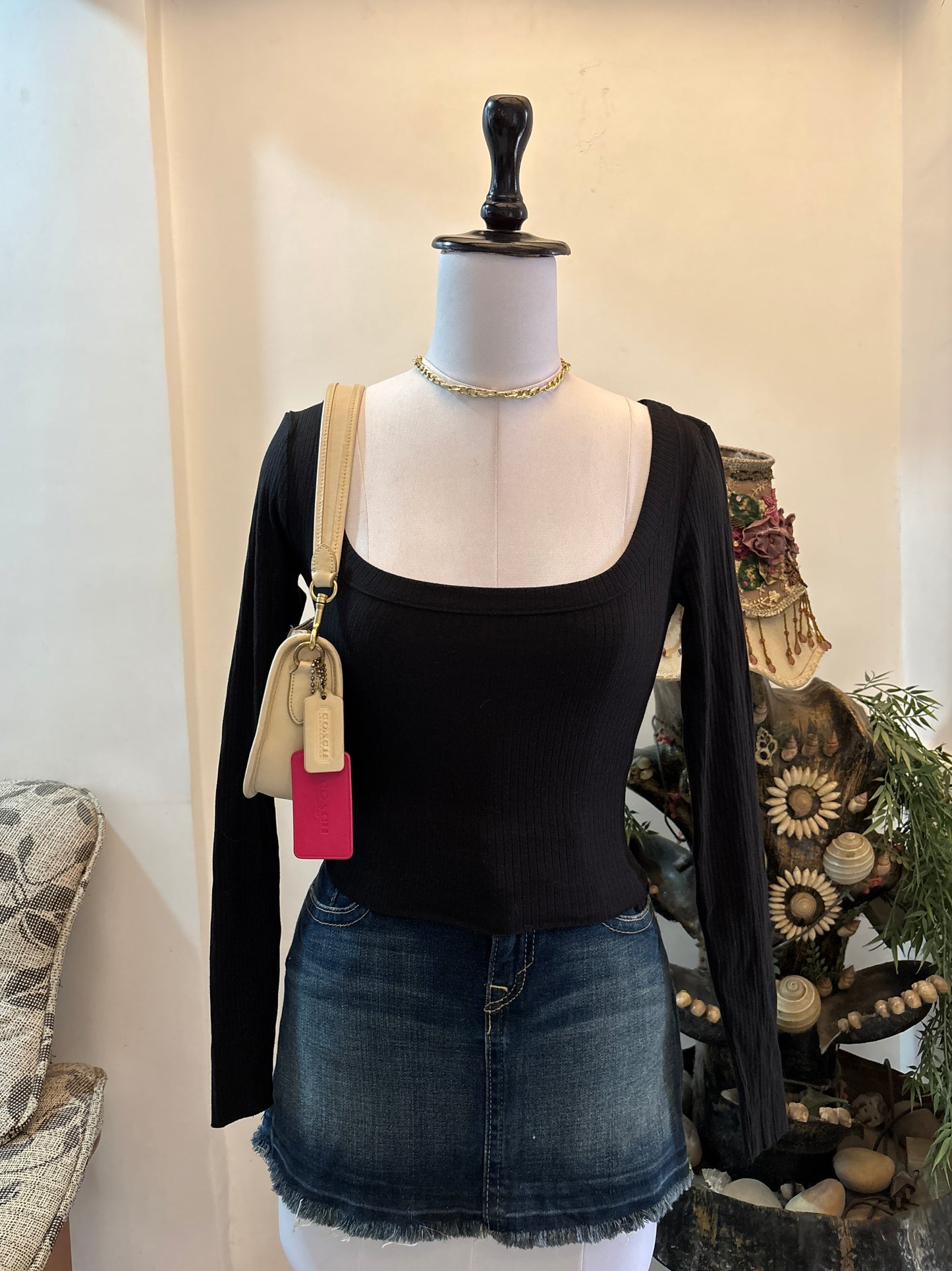 Black Fitted Square Neck Top