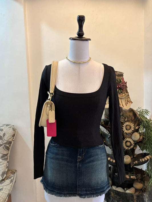 Black Fitted Square Neck Top