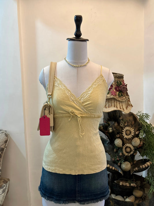 Yellow Top with Lacy Neckline