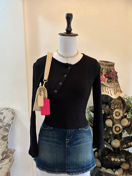 Black Asymmetrical Buttons Top