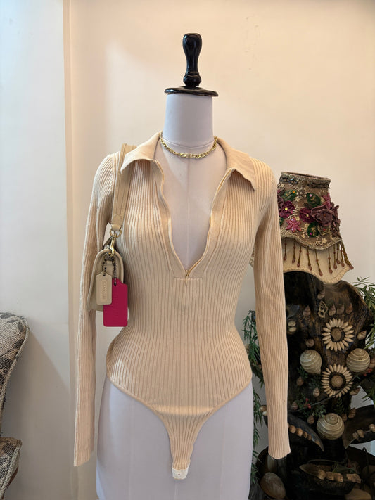 Beige/Nude Knitted Polo Bodysuit