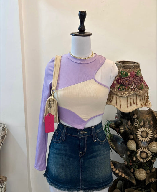 Dual Tone Asymmetrical Hem One Shoulder Top