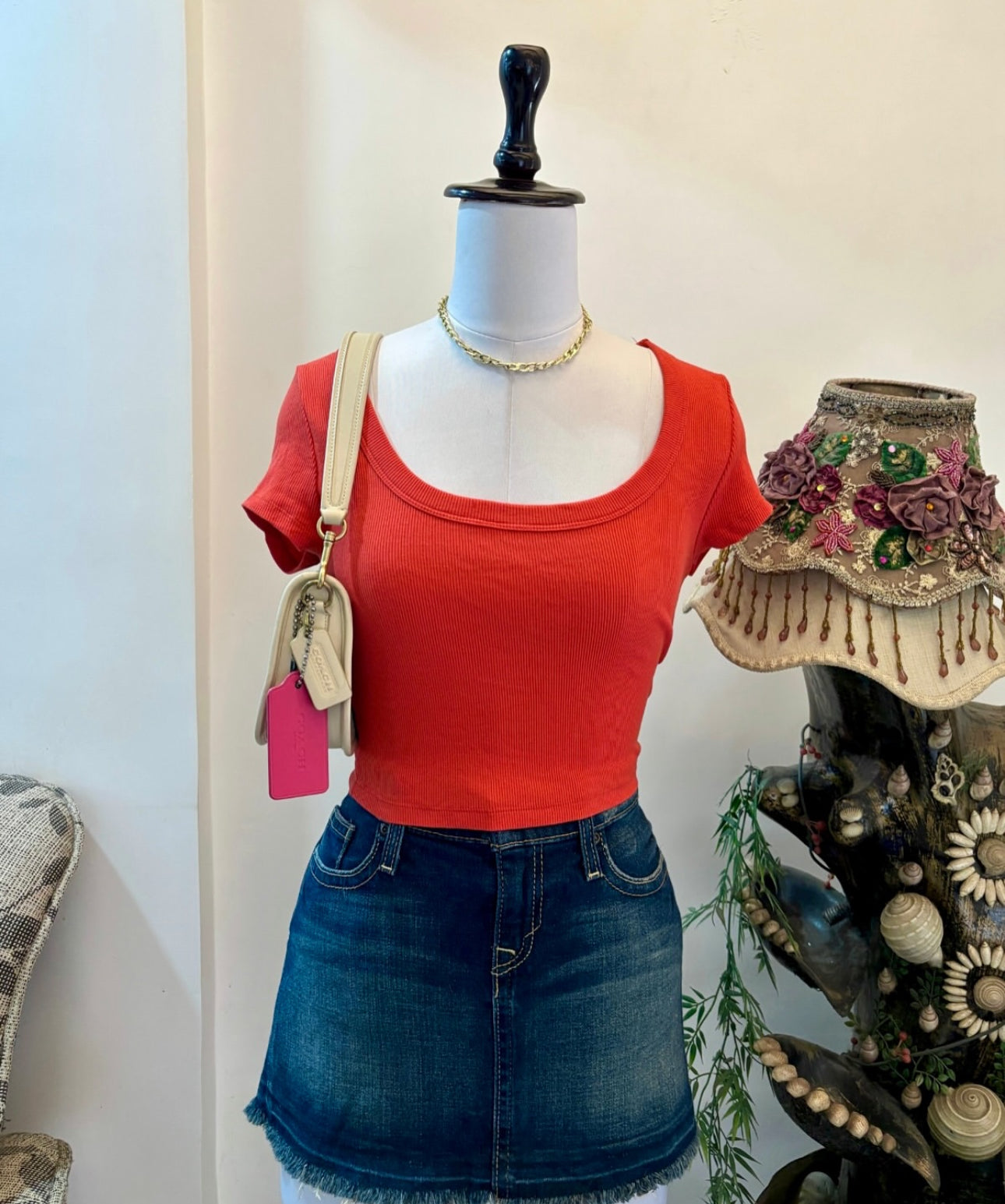 Orange Round Neck Top